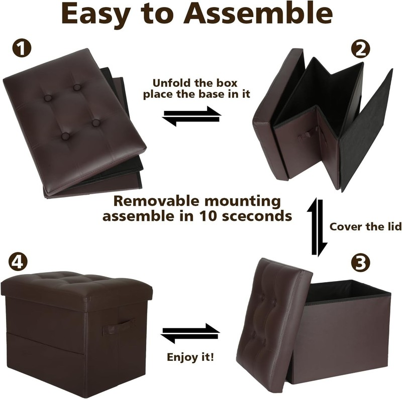 Storage Ottoman Foot Rest Stool, Foldable Leather Footstool Storage gallery