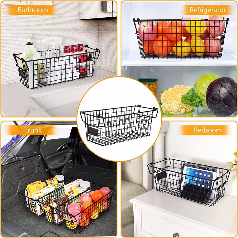 Brand New -- Stackable Wire Basket Storage Shelf Organizer with Handles 4 pack gallery