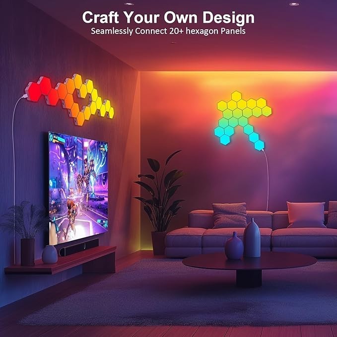 8 pc LED Hexagon Light Wall Panels Smart Sync RGB Remote+App+Wired Music Gaming gallery