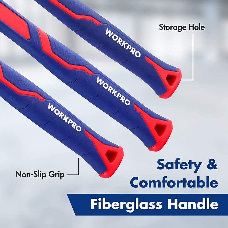 WORKPRO Hammer Set 5-PC 32oz Rubber Mallet 16oz Claw Hammer 3lb Sledge Hammer gallery