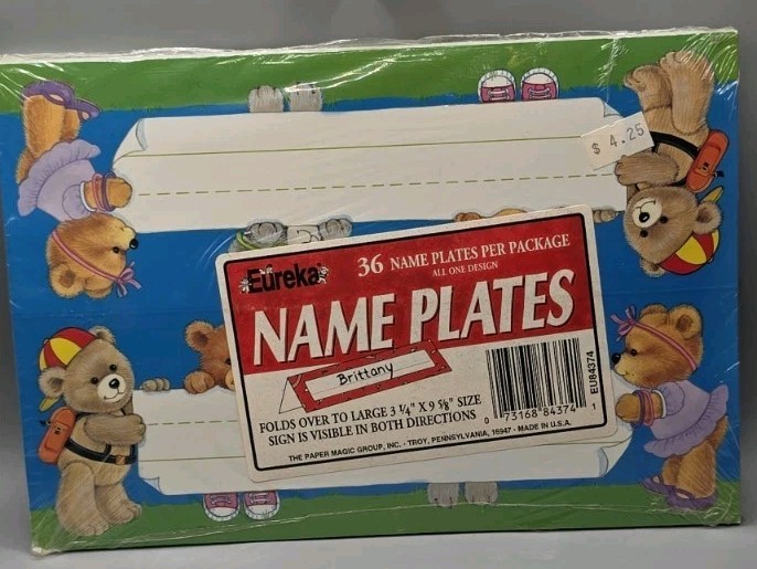 Eureka Teddy Bear Double Sided Classroom Name Plates 36 Count Sealed Vintage gallery