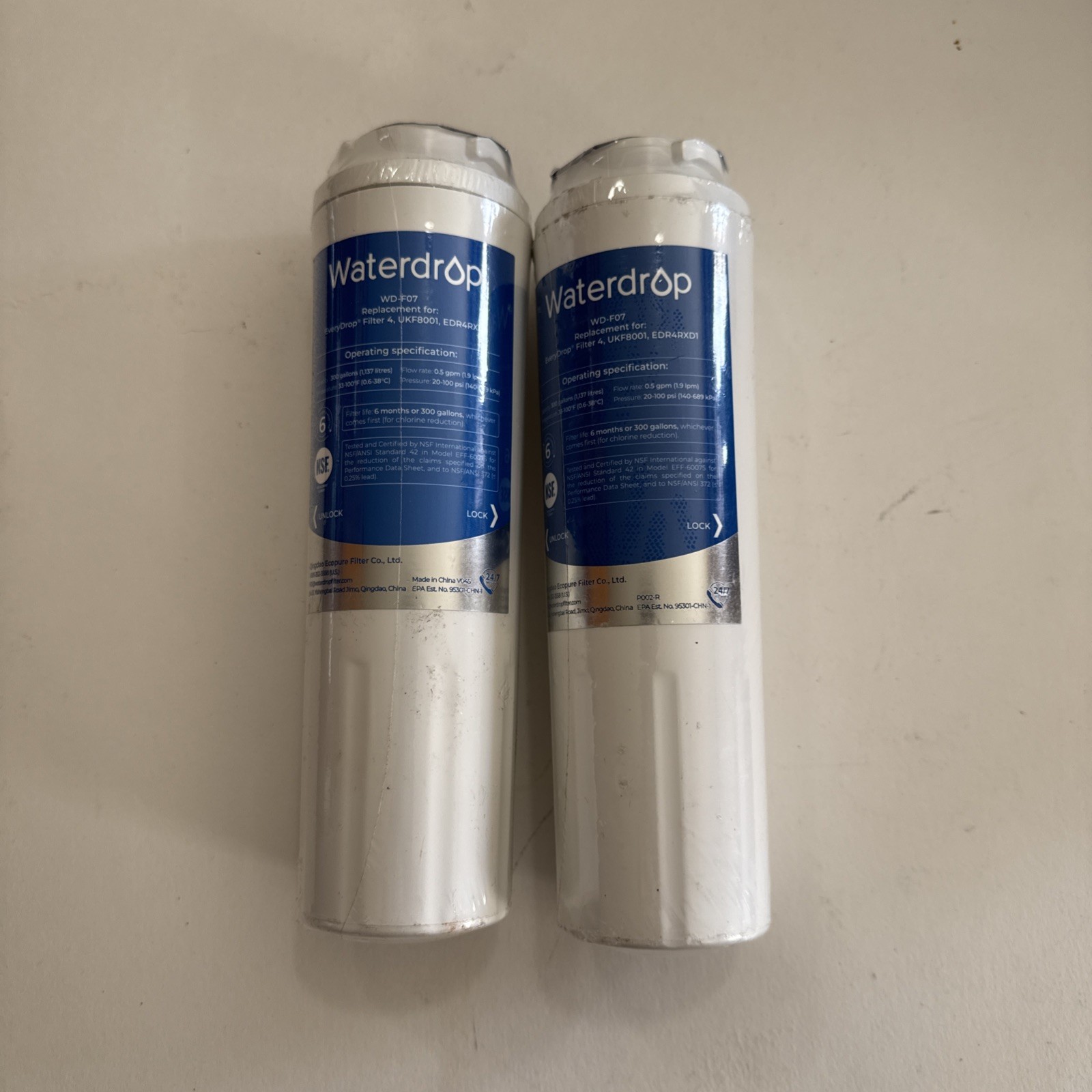 Waterdrop Plus WD-F07 Refrigerator Water Filter Replacement Sealed Lot of 2 E51 gallery