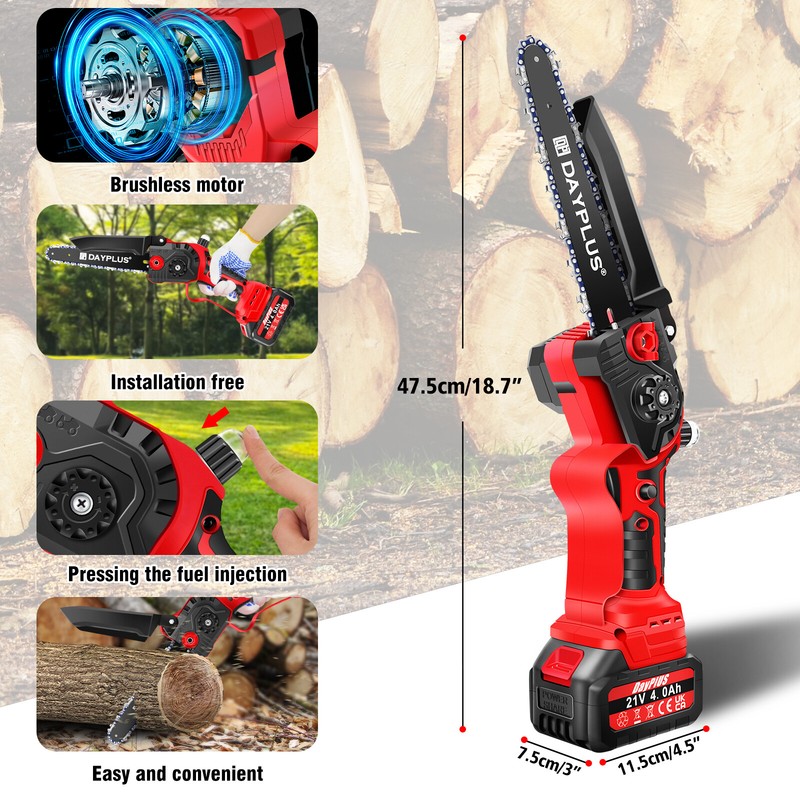 8 inch 21V Mini Chainsaw/Cordless Lightweight One-hand Electric 2x Saw Battery gallery