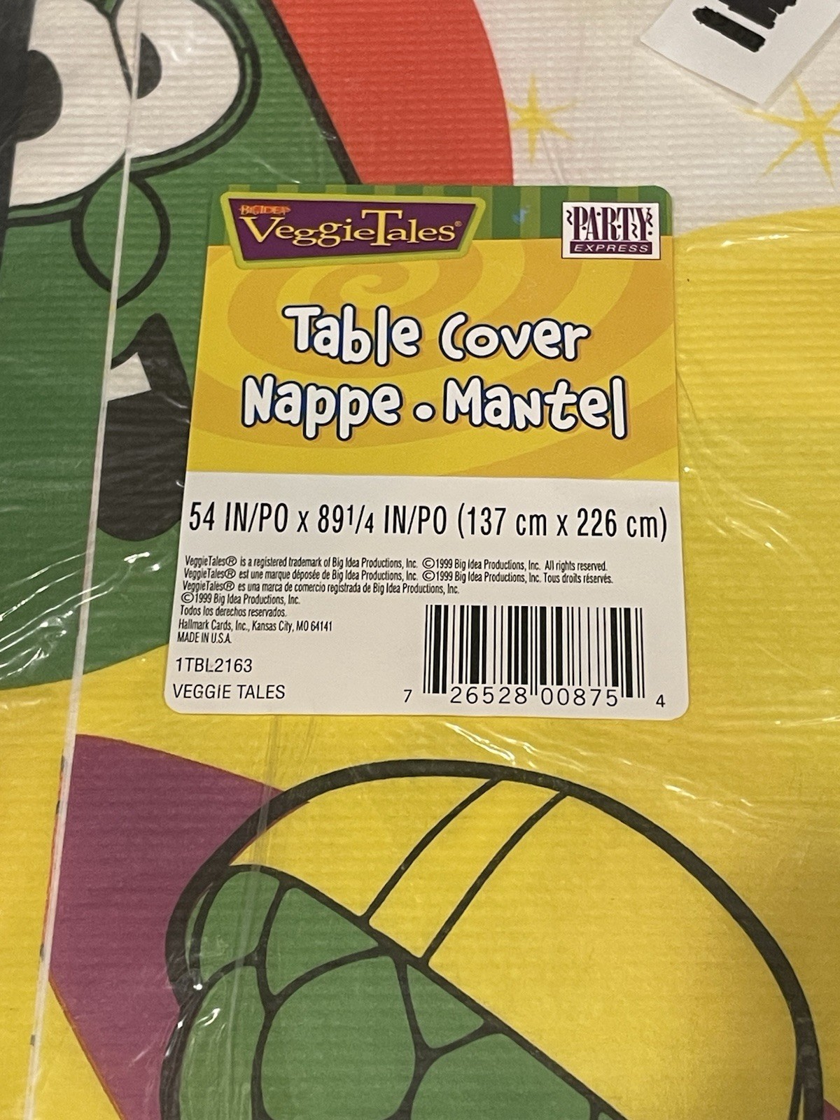 VTG Big Idea Party Express Veggie Tales Paper Tablecloth Table Cover 1999 MIP gallery