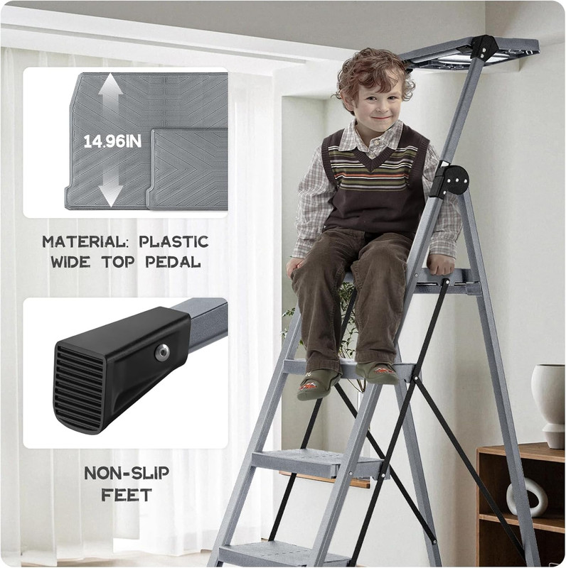 4 Step Ladder, Foldable Step Stool Ladder with Handrails & Tray, 660 Lbs Heavy D gallery