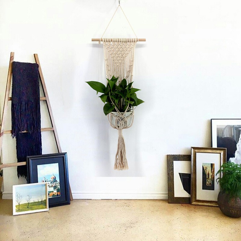 Flower Pot Macrame Wall Hanging Handmade Rope Woven Tapestry Boho Hanger Basket gallery