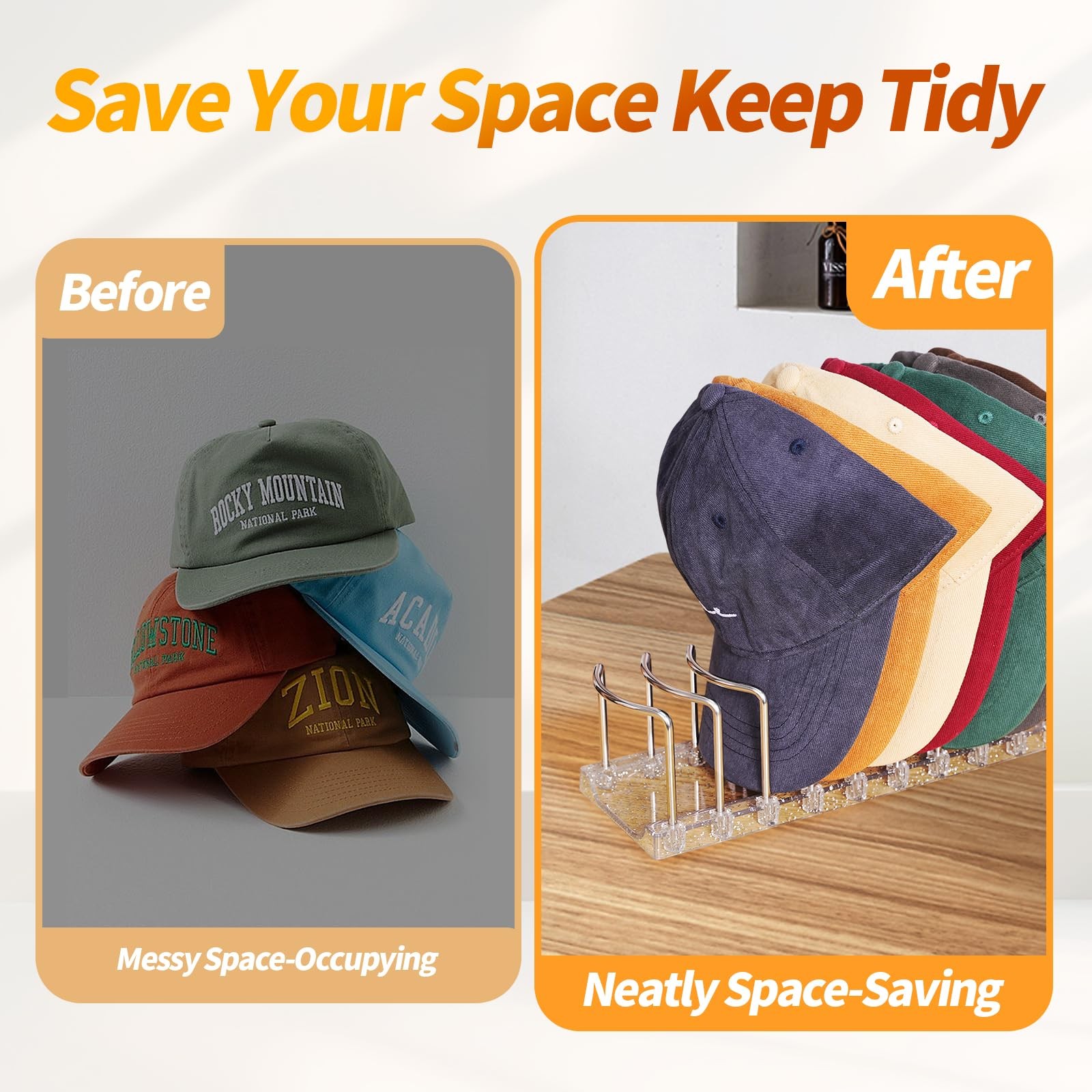 Baseball Cap Organizer Rack, 2-Pack (Holds 18 Caps) — No Installation Require... gallery