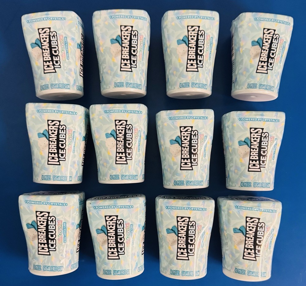 (12) ICE BREAKERS Ice Cubes Mint Crystal Gum 40pc Containers Bulk Lot BB: 08/26