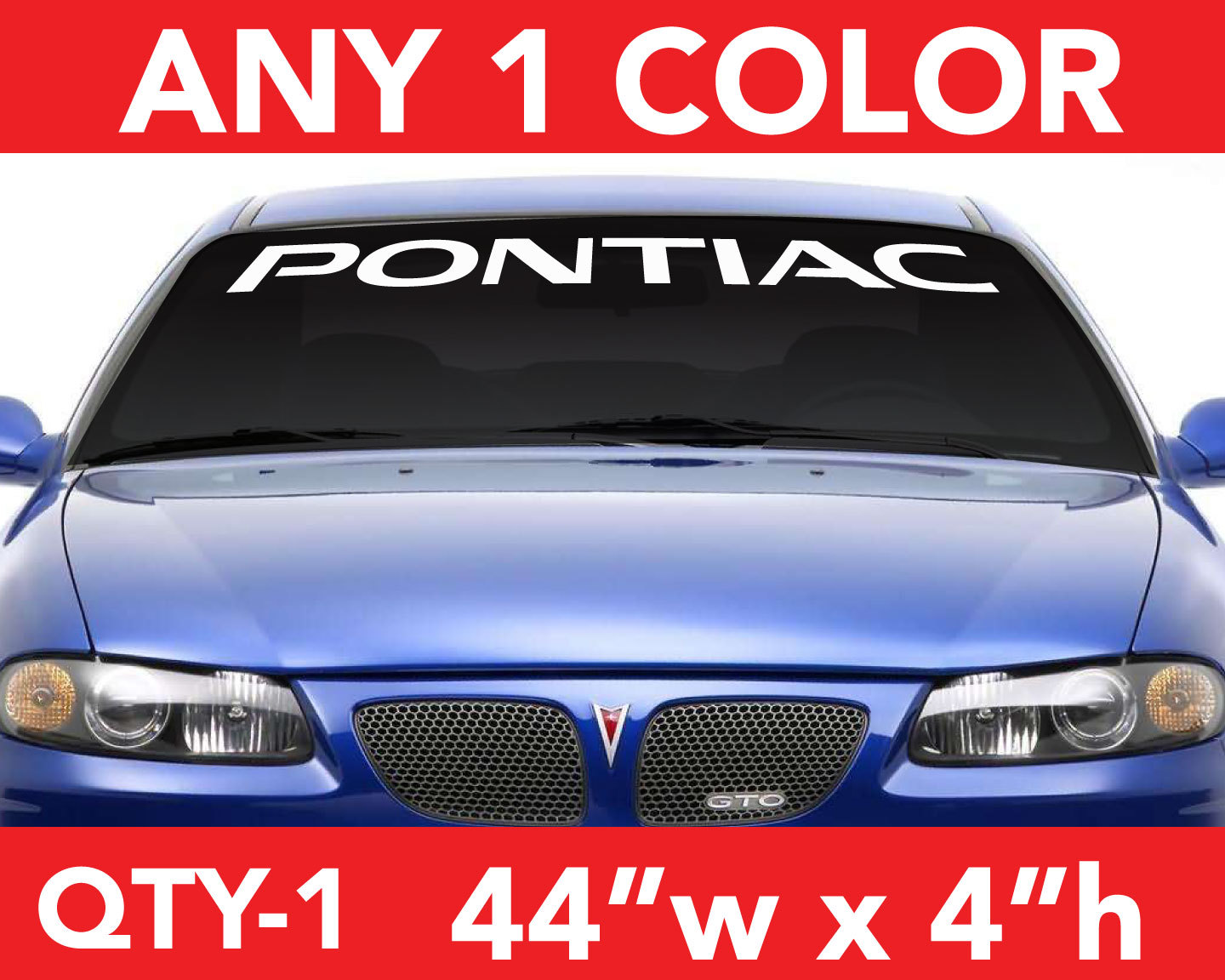 PONTIAC "WORD" WINDSHIELD DECAL STICKER 44"w x4"h in ANY 1 COLOR gallery