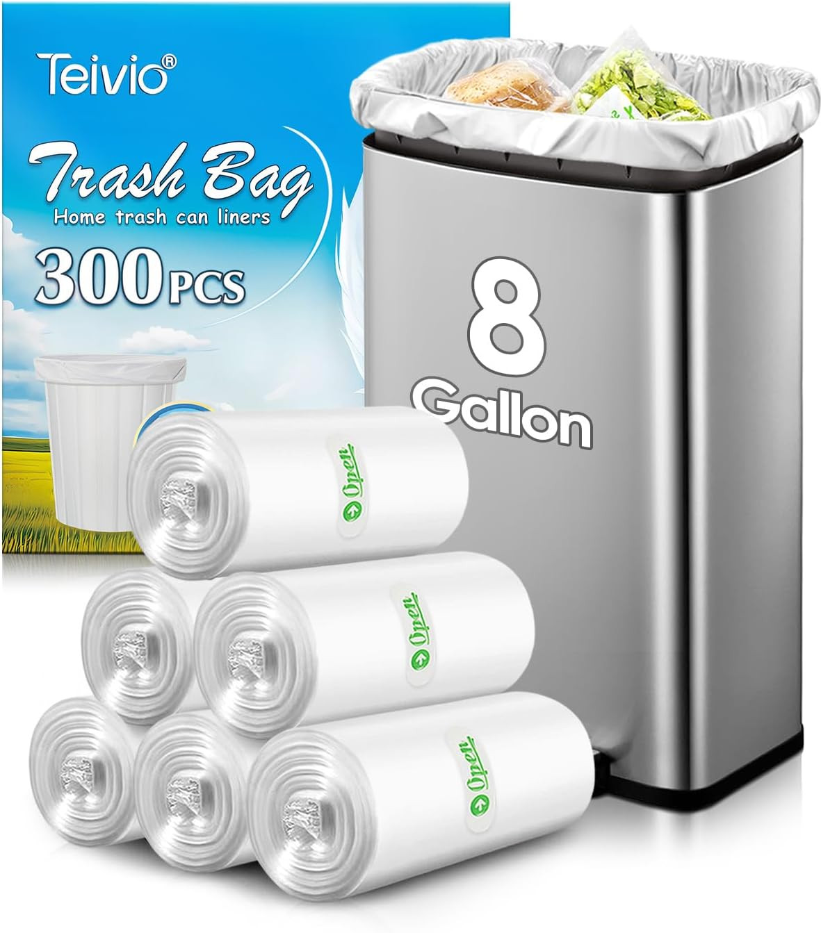 8 Gallon 300 Counts Unscented Medium Trash Bags,Fit 7,8,9,10 Gal Garbage Bags by gallery