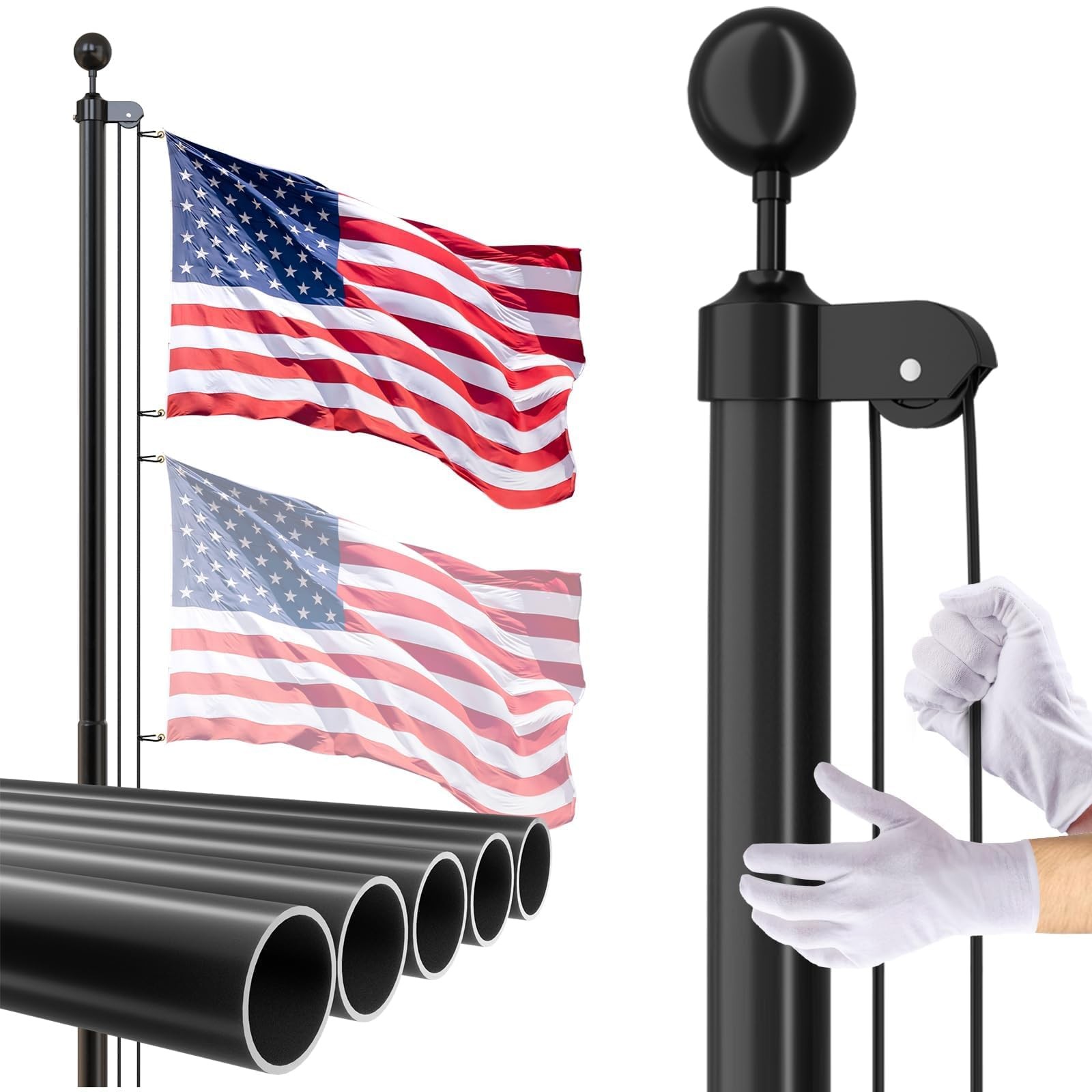 Flag Pole for Outside House, 15 FT Heavy Duty 45K PSI & 95 HBW Hard Aerospace gallery