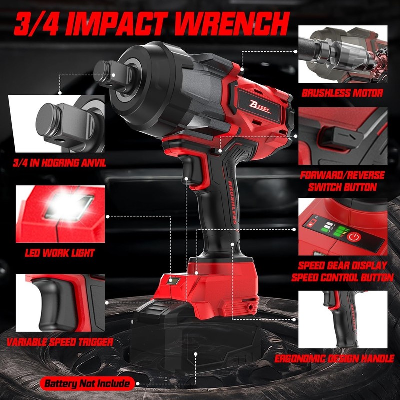 Cordless Impact Wrench Compatible with Milwaukee 18V Battery, 3/4'' 2000FT-LBS 2 gallery