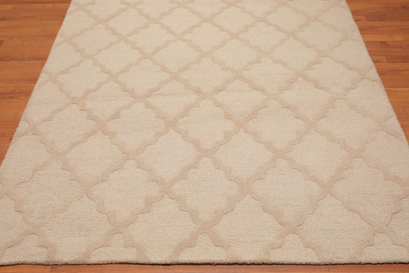 5'4" x 7'6" Handmade 100% Wool Loop & Cut Pile Area Rug Contemporary Beige gallery