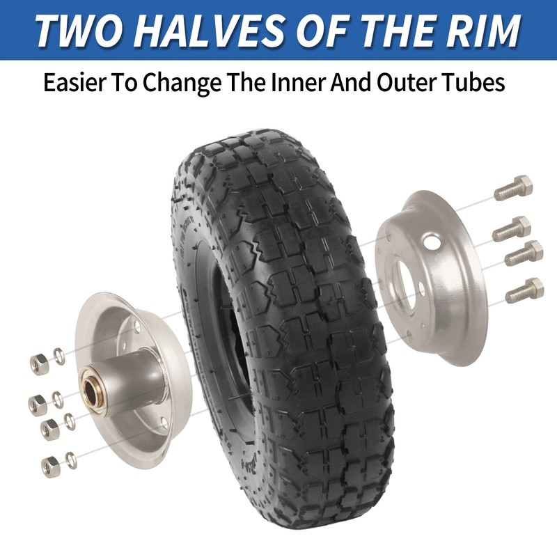 2-Pack 4.10/3.50-4" Tire & Wheel, 10" Pneumatic Tire for Hand Truck Trolley Cart gallery