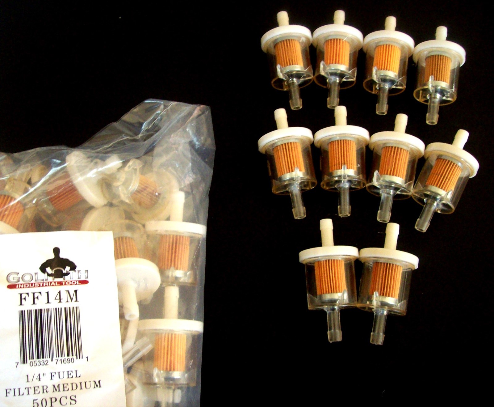 5 GOLIATH INDUSTRIAL 1/4" UNIVERSAL IN LINE FUEL GAS FILTERS LAWN MOWER FF14M gallery