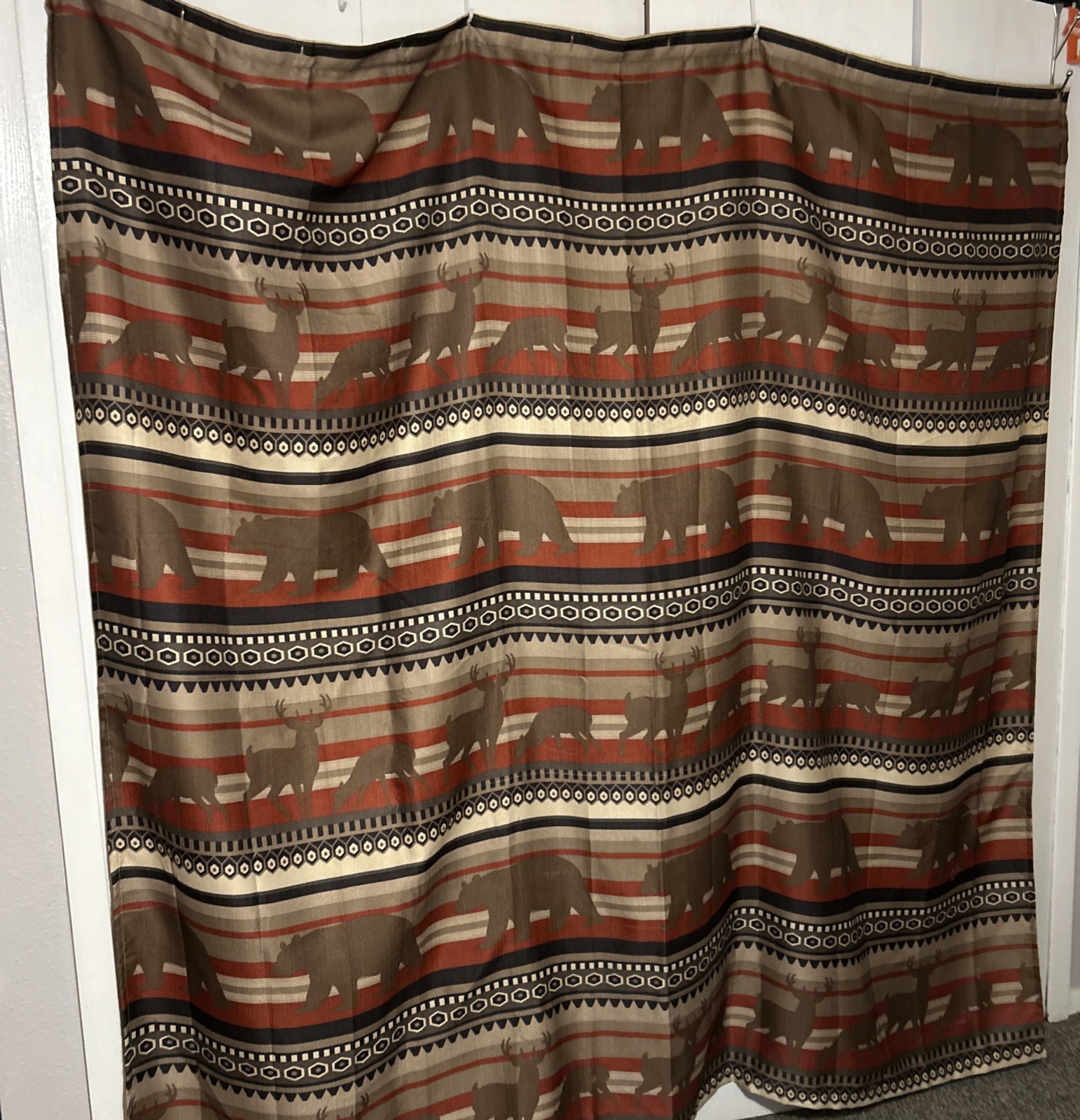 Better Homes & Gardens Rustic Lodge Bear, Elk, Shower Curtain Black Rust Brown gallery