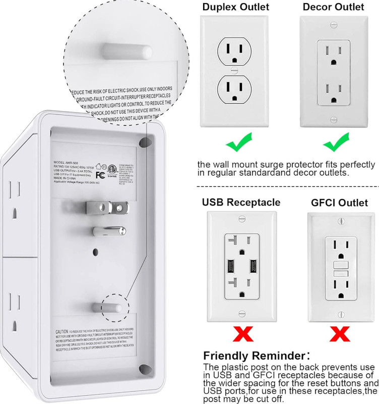 Multi Plug Outlet Surge Protector - POWRUI 6 Outlet Extender with 3 USB Ports... gallery