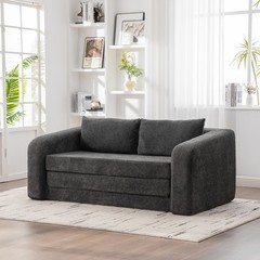 71″ 2-in-1 Foldable Sofa Bed w/ Pillows, Chenille Convertible Lounge Couch, Gray