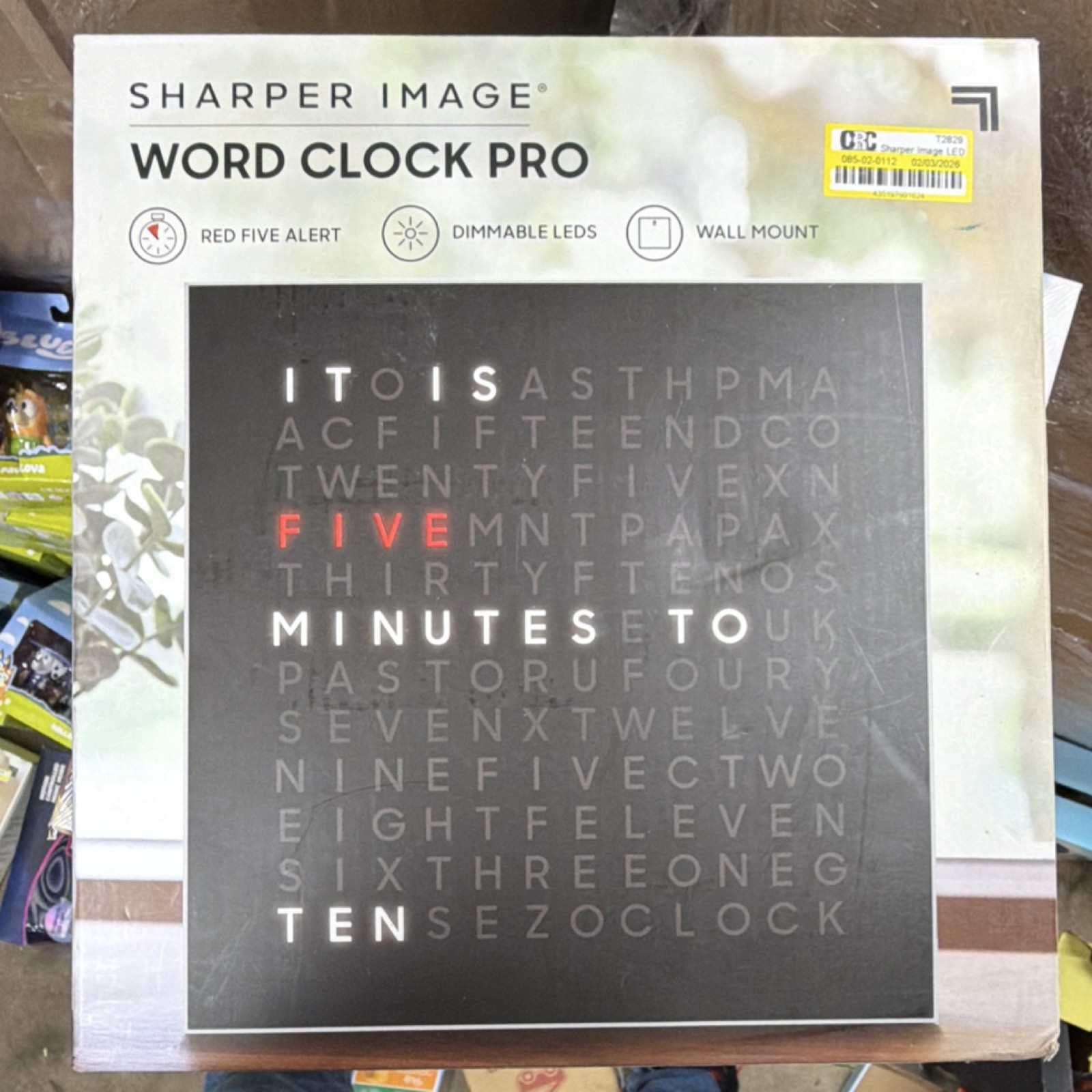 Sharper Image Word Clock Pro Wall Mount Black Dimmable LEDs Analog Digital gallery