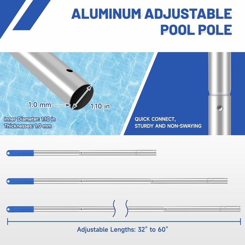 Pool Cleaning Kit with Skimmer Net Brush & Adjustable Pole gallery