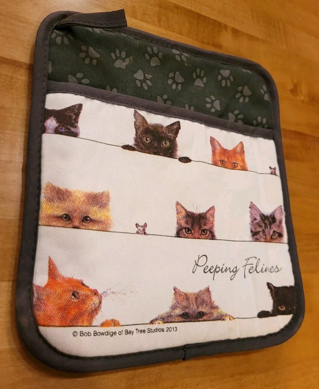 PEEPING FELINES BOB BOWDIGE CAT POTHOLDER- ASHDENE, CATS KITTENS PAWPRINTS- NWT gallery