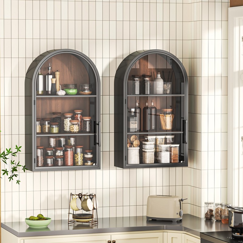 Fully Assembled Arched Wall Cabinet Glass Door Bathroom Hanging Storage Cabinet gallery