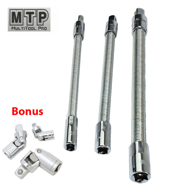 1/4 3/8 1/2" Flexible Socket Extension Ratchet Set Flex Bar Universal Joint