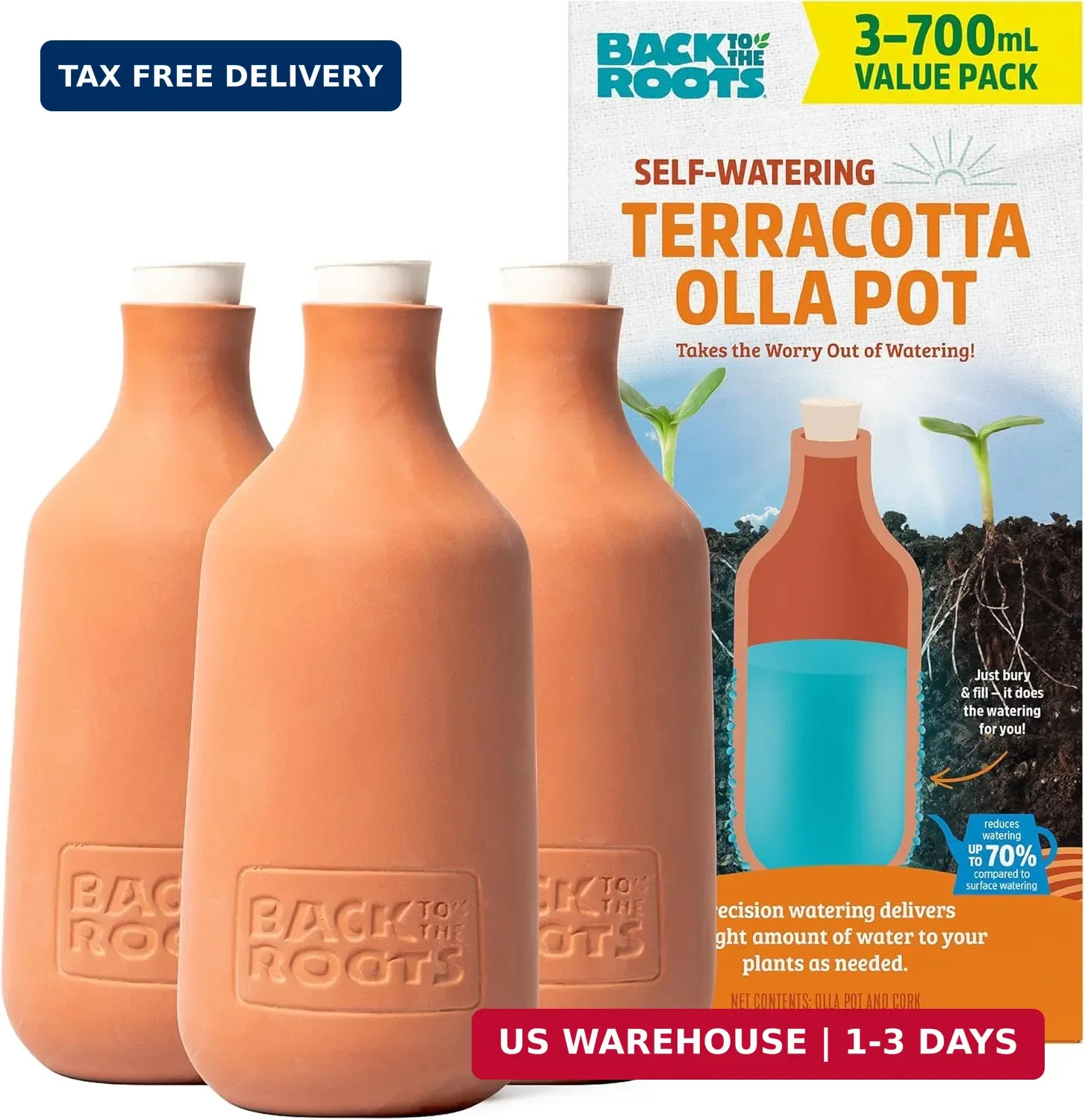 Self-Watering Terracotta Olla Pot (Pack of 3), 700Ml Provides 1 Week of Precisio gallery