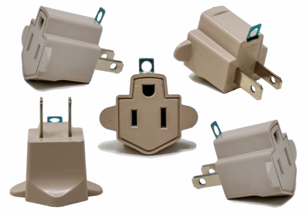 AC Polarized Grounding AC Power Plug Adapter UL Rated Gray 10 Pack 3 to 2 prong gallery