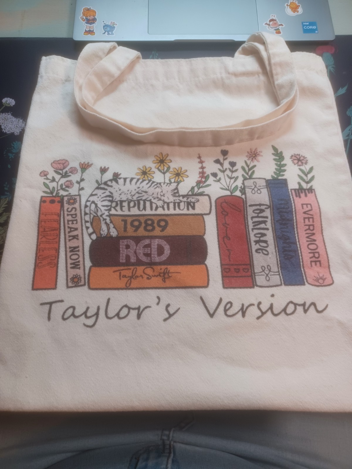 Swiftie Canvas Tote Bag Taylor's Version 15" x 15 New Floral Books gallery