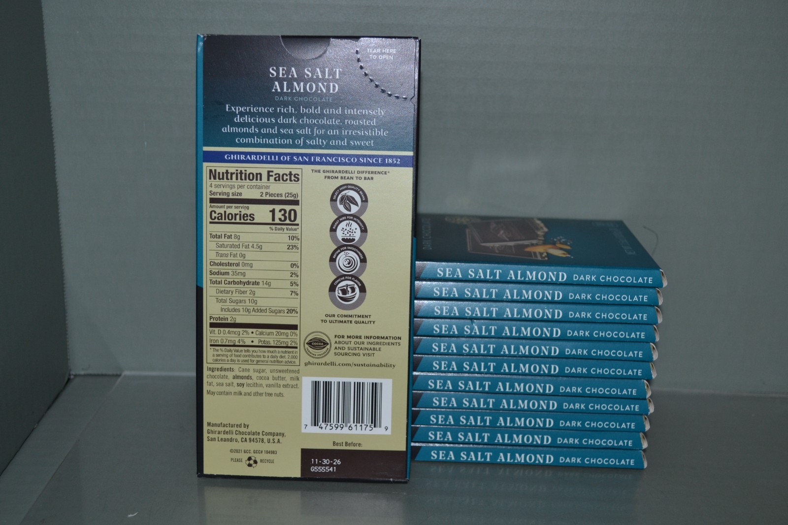 (12) GHIRARDELLI Intense Dark Chocolate Bar, Sea Salt Almond, 3.5 oz Each, 11/26 gallery