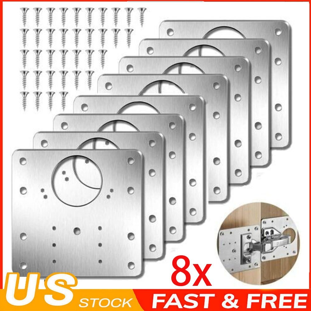 8x Hinge Repair Plate for Cabinet Door, Stainless Steel Hinge Repair Bracket Kit gallery