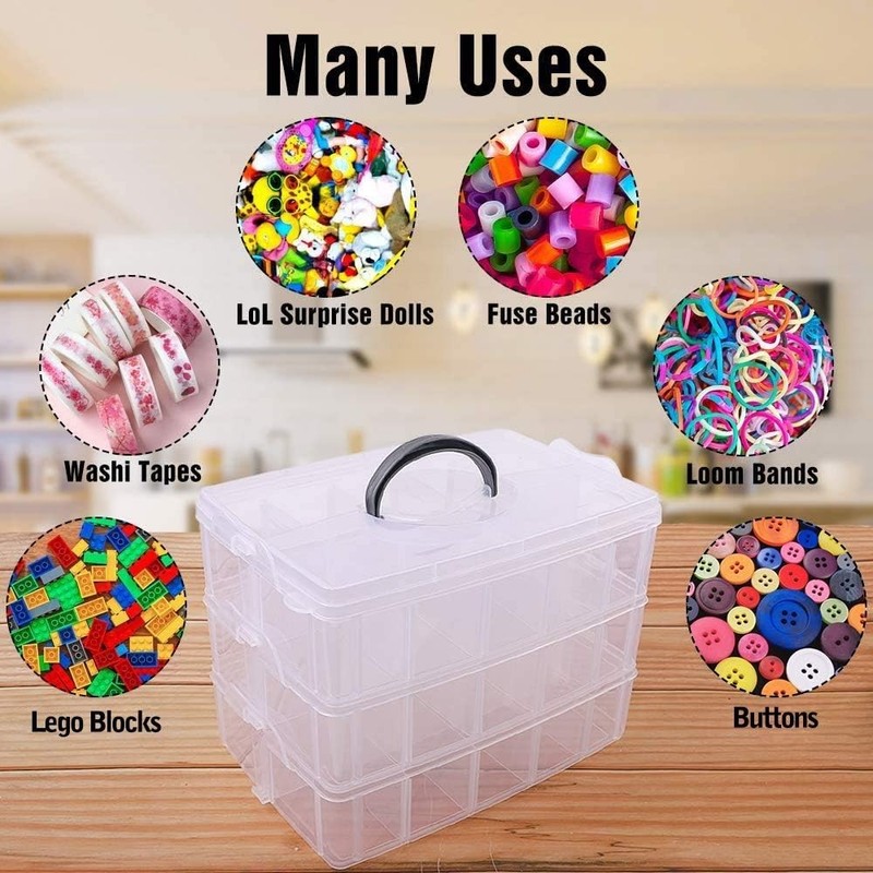 Lightweight 3-Tier Craft Storage Box with Snap Closure - 30 Adjustable Sections gallery