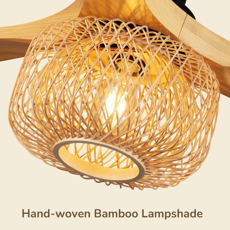 EDISHINE 52" Boho Ceiling Fan with Remote, Bamboo Shade, 6-Speed Reversible DC gallery