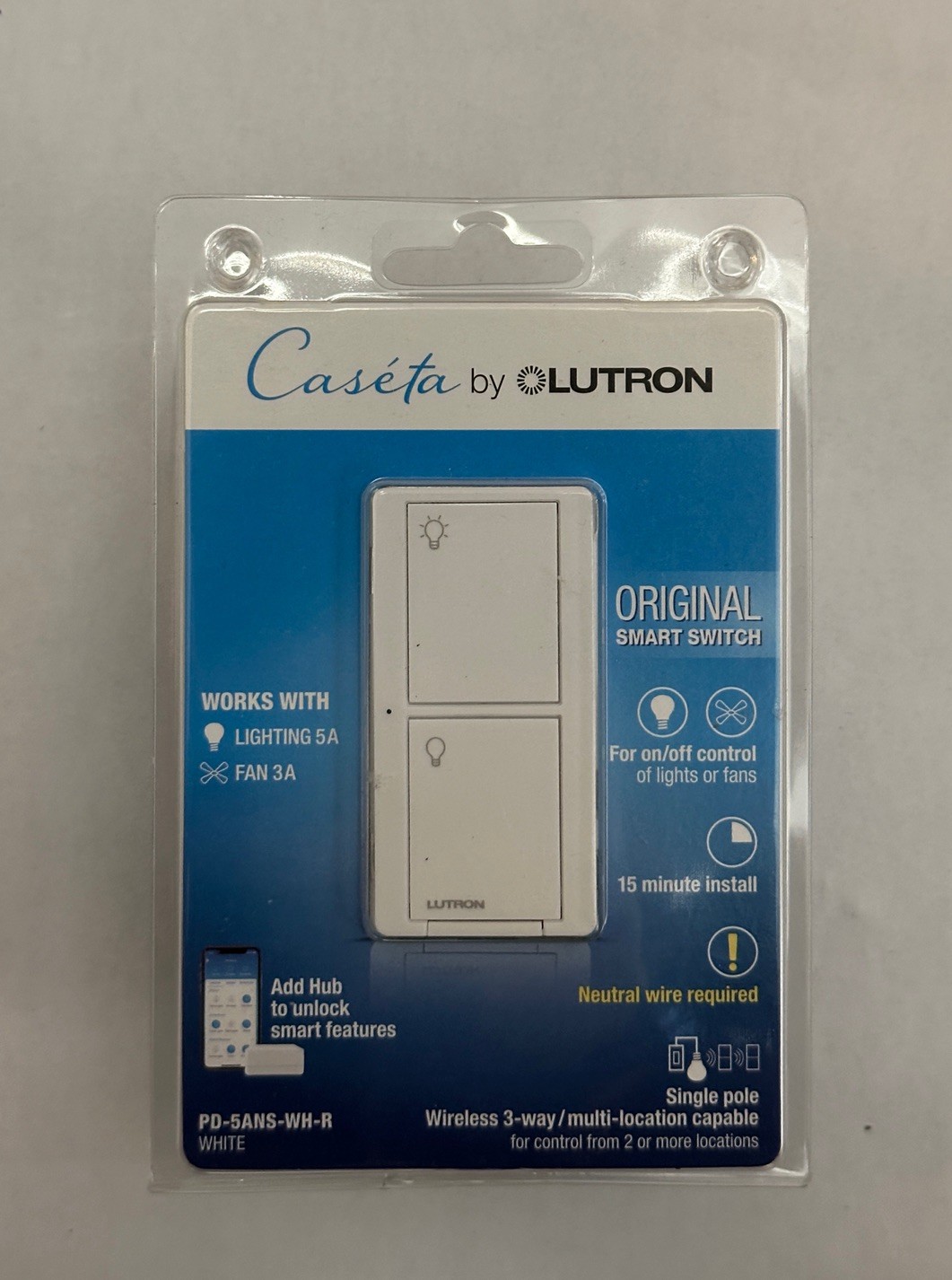 3 PACK CASETA LUTRON ORIGINAL SMART SWITCH, For Lights5A & Fans3A (PD-5ANS-WH-R) gallery