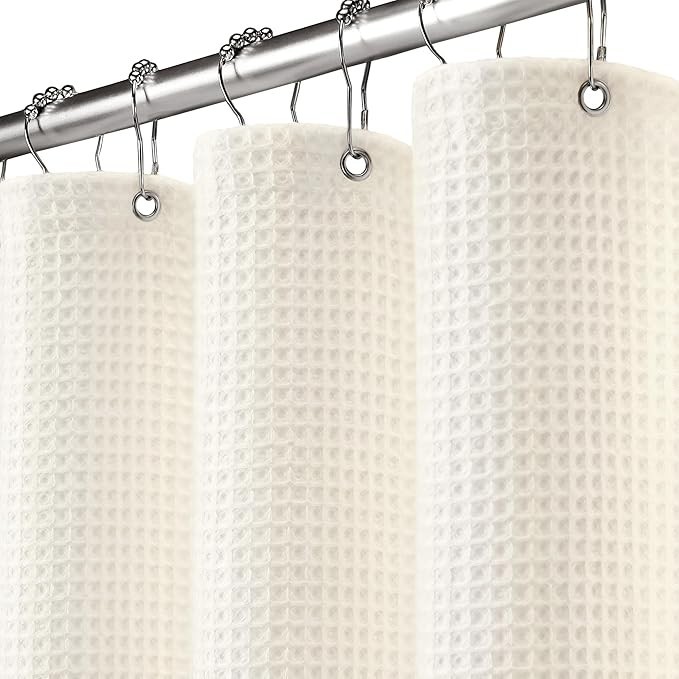 Waffle Weave Shower Curtain - Ivory Cotton Fabric Texture Heavyweight Shower ... gallery
