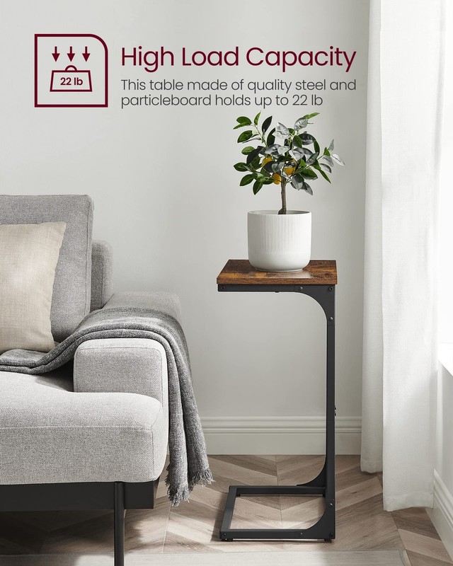 Rustic Brown Black C-Shaped End Table Small Side Table for Sofa Couch gallery