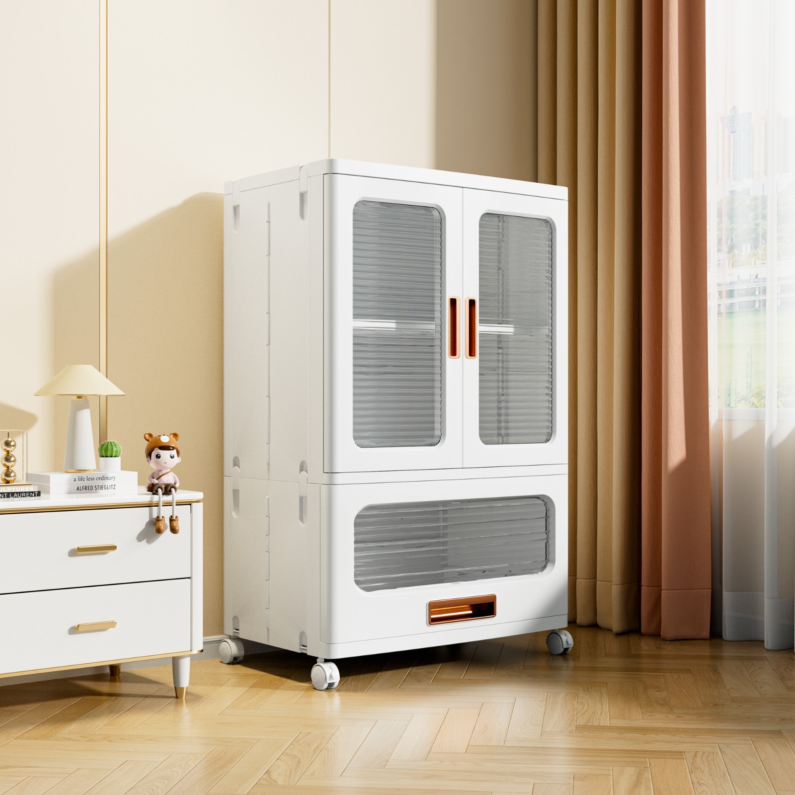 Rolling Plastic Storage Cabinet with Doors Drawer and Adjustable Shelves Bedroom gallery