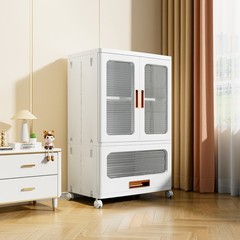 Rolling Plastic Storage Cabinet with Doors Drawer and Adjustable Shelves Bedroom