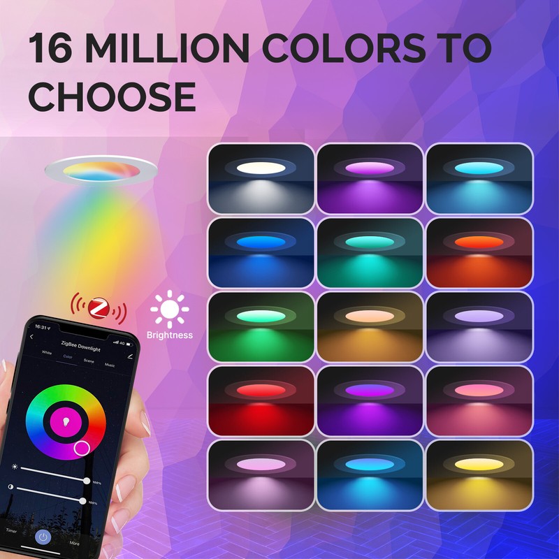 MOES ZigBee Smart LED Downlight Dimmable Ultrathin Spot Lamp Bulb 4.7" 6W RGB CW gallery