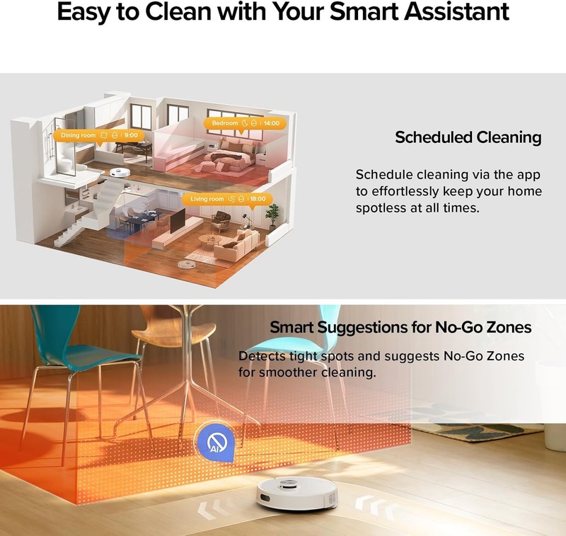 10000Pa Vacuum Mop Combo 7-9W Self Empty LiDAR Anti-Tangle Pet Hair Carpet White gallery