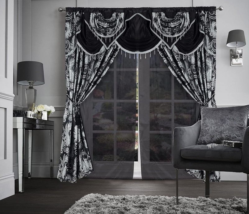 Versatile 2-Piece Black Jacquard Curtain Set - Rod Pocket Design for All Rooms gallery