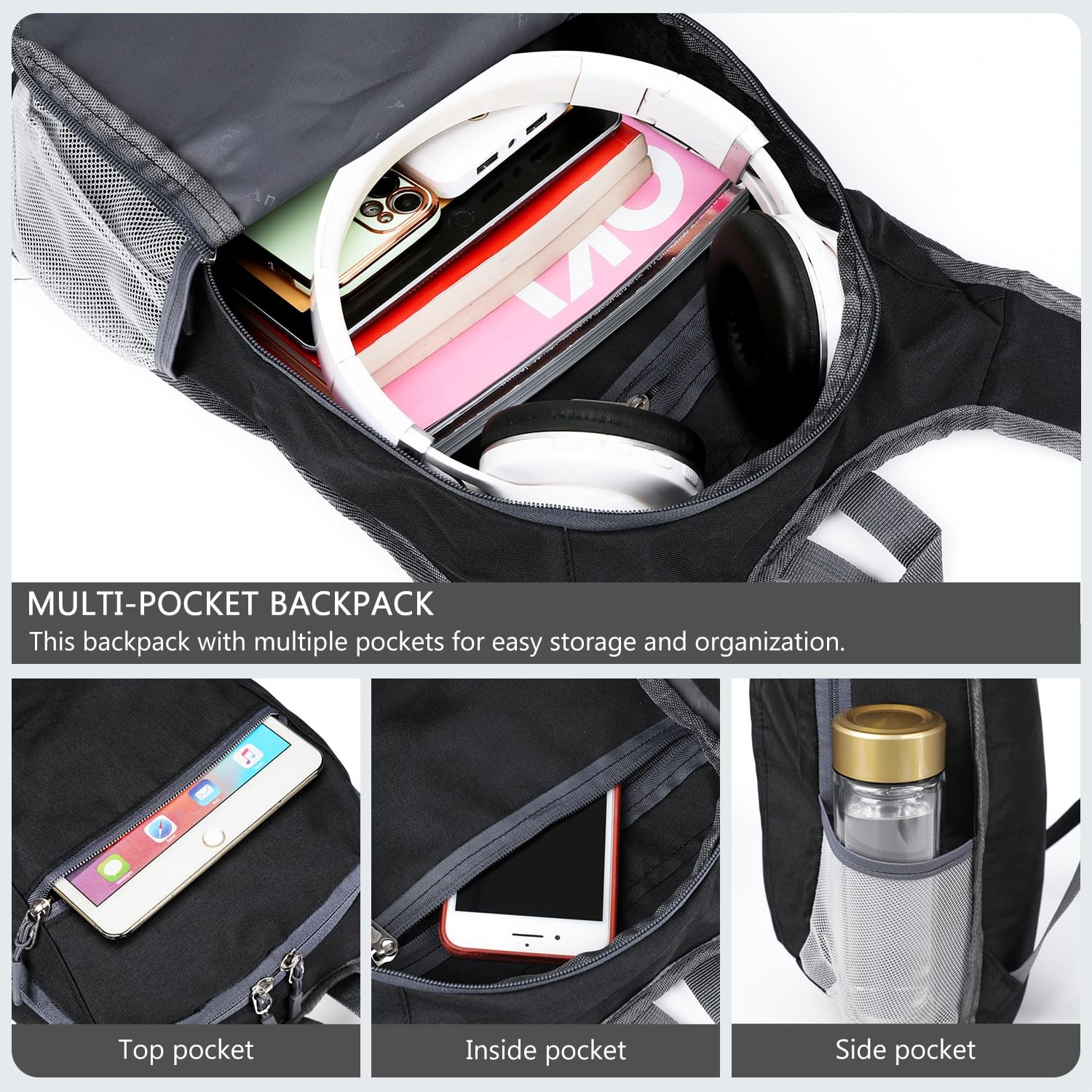 15L Black Lightweight Hiking Backpack Foldable Small Travel Packable Camping 3