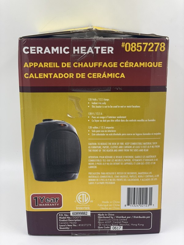 GreenTouch 1500W Oscillating Ceramic Heater with Adjustable Thermostat Black gallery