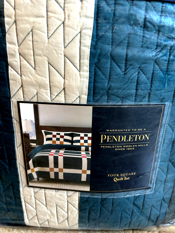 Pendleton Four Square Full Queen Quilt & Shams 3 PC Set Balsam Geo Pattern NIP gallery