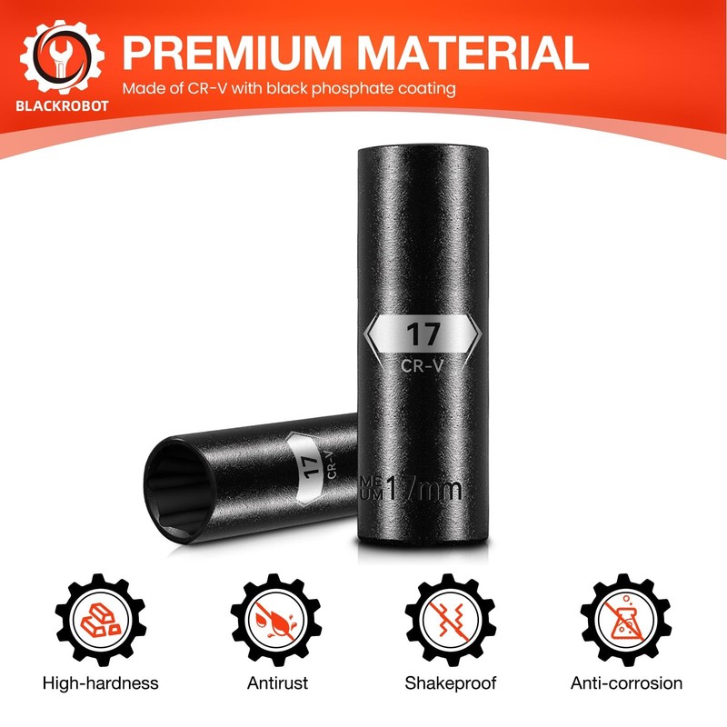 1/2 Inch Drive 6Point Deep Socket, 17mm Deep Impact Socket, CRV Steel gallery