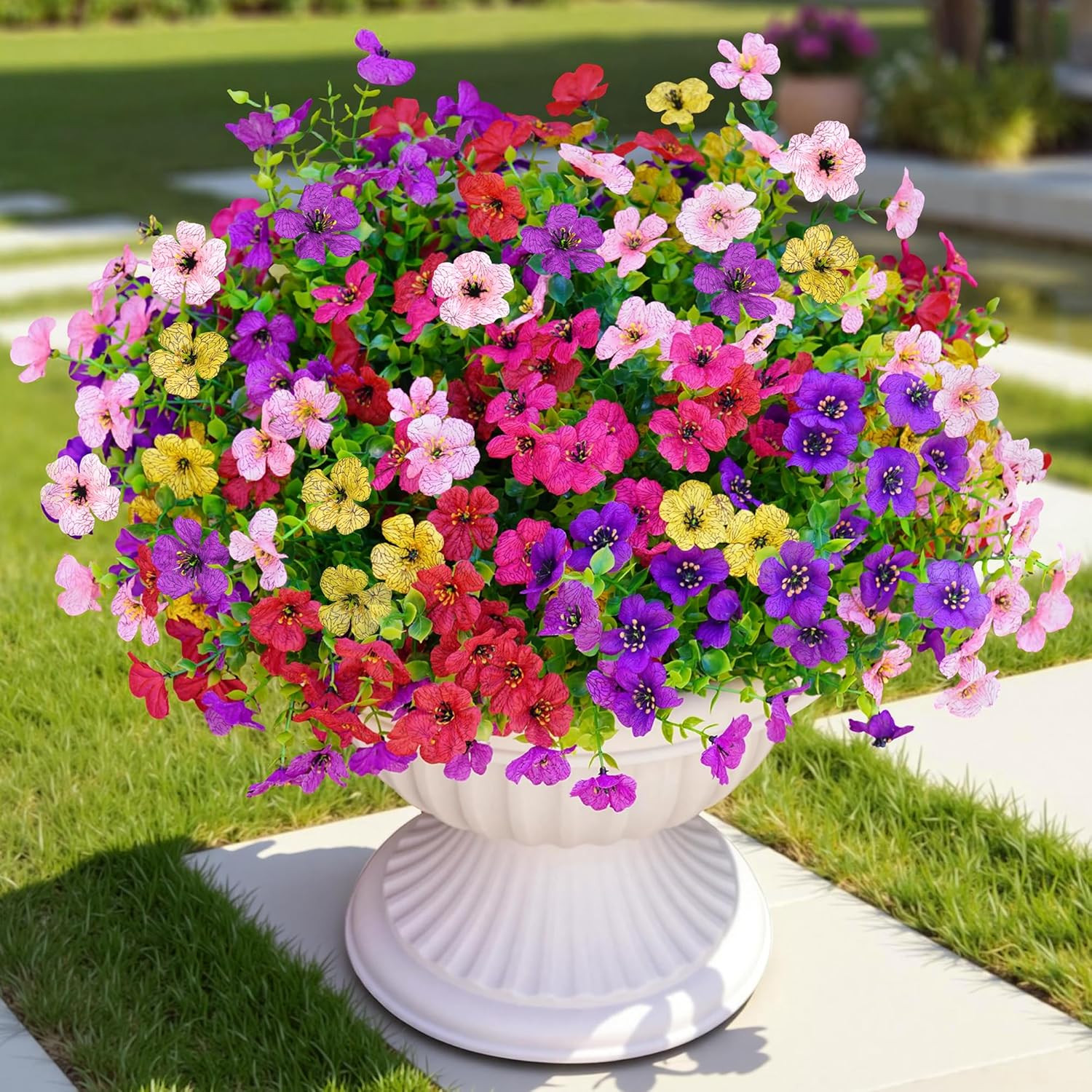 Artificial Faux Flowers Plants for Outdoors Outside Spring Summer Decoration,12 gallery