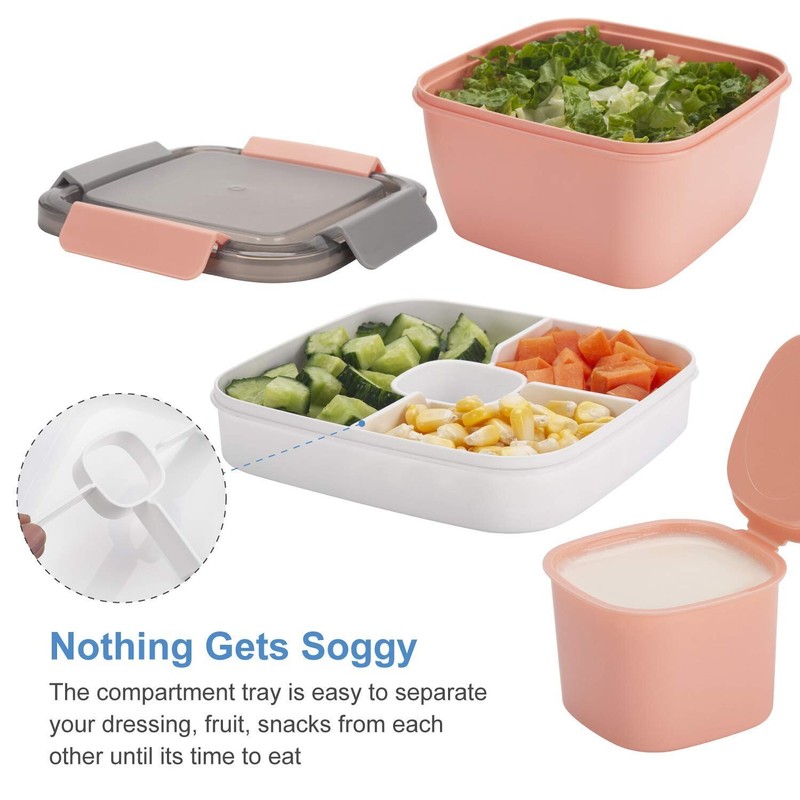 Freshmage Salad Lunch Containers To Go, 2 Pack 52-oz Bowls with 3 Compartment... gallery