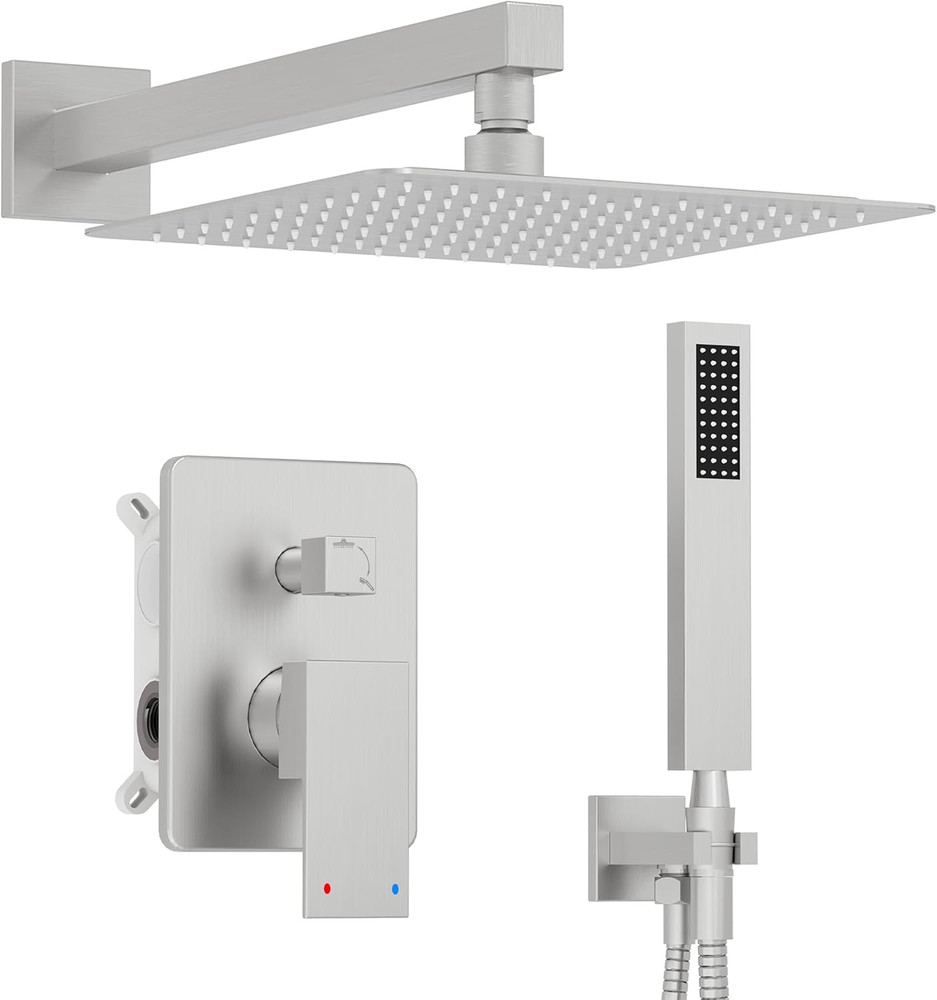 Shower System, 10'' High Pressure Brushed Nickel Shower Head with Handheld Spray
