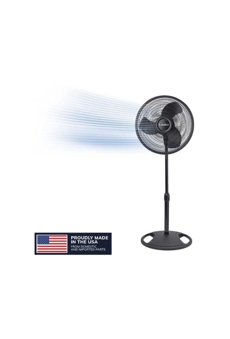 Lasko 16" Oscillating Adjustable Pedestal Fan with 3-Speeds, S16500, Black, 18" gallery